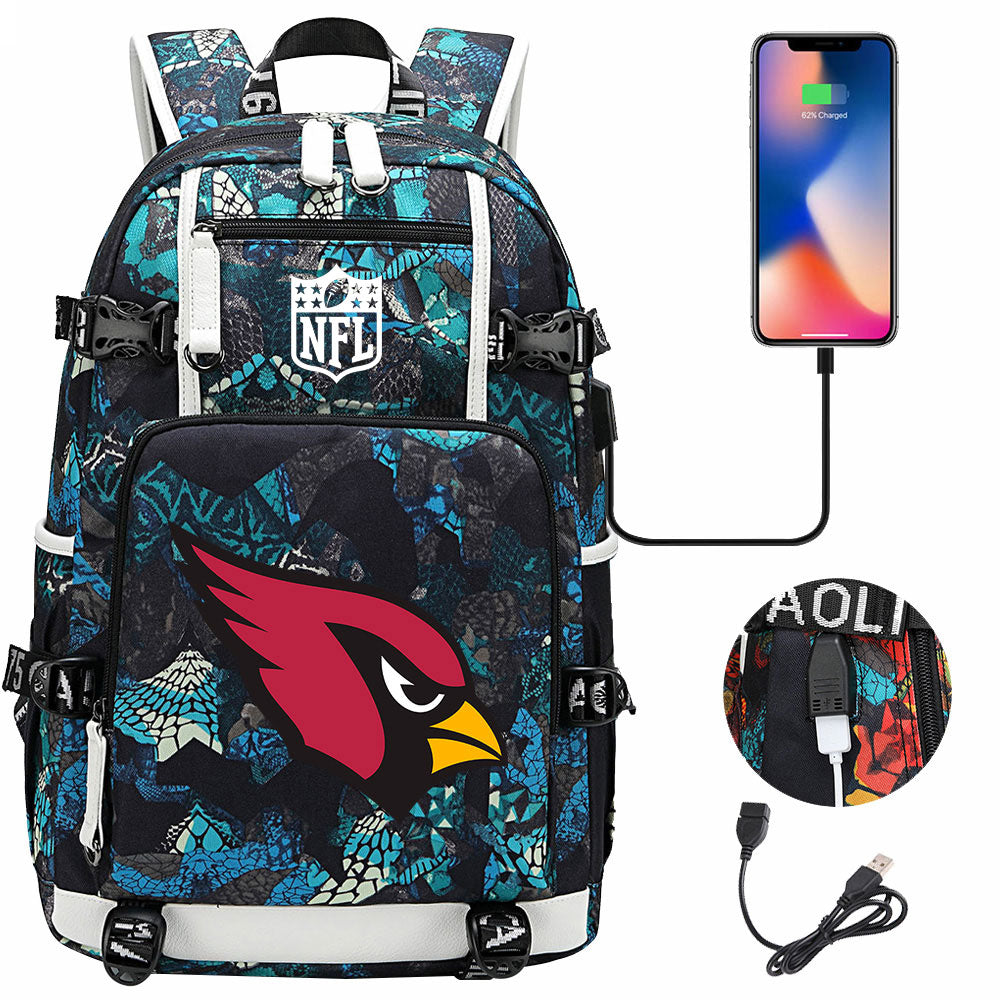 Arizona Cardinals Football Team USB Charging Backpack School Notebook Travel Bags