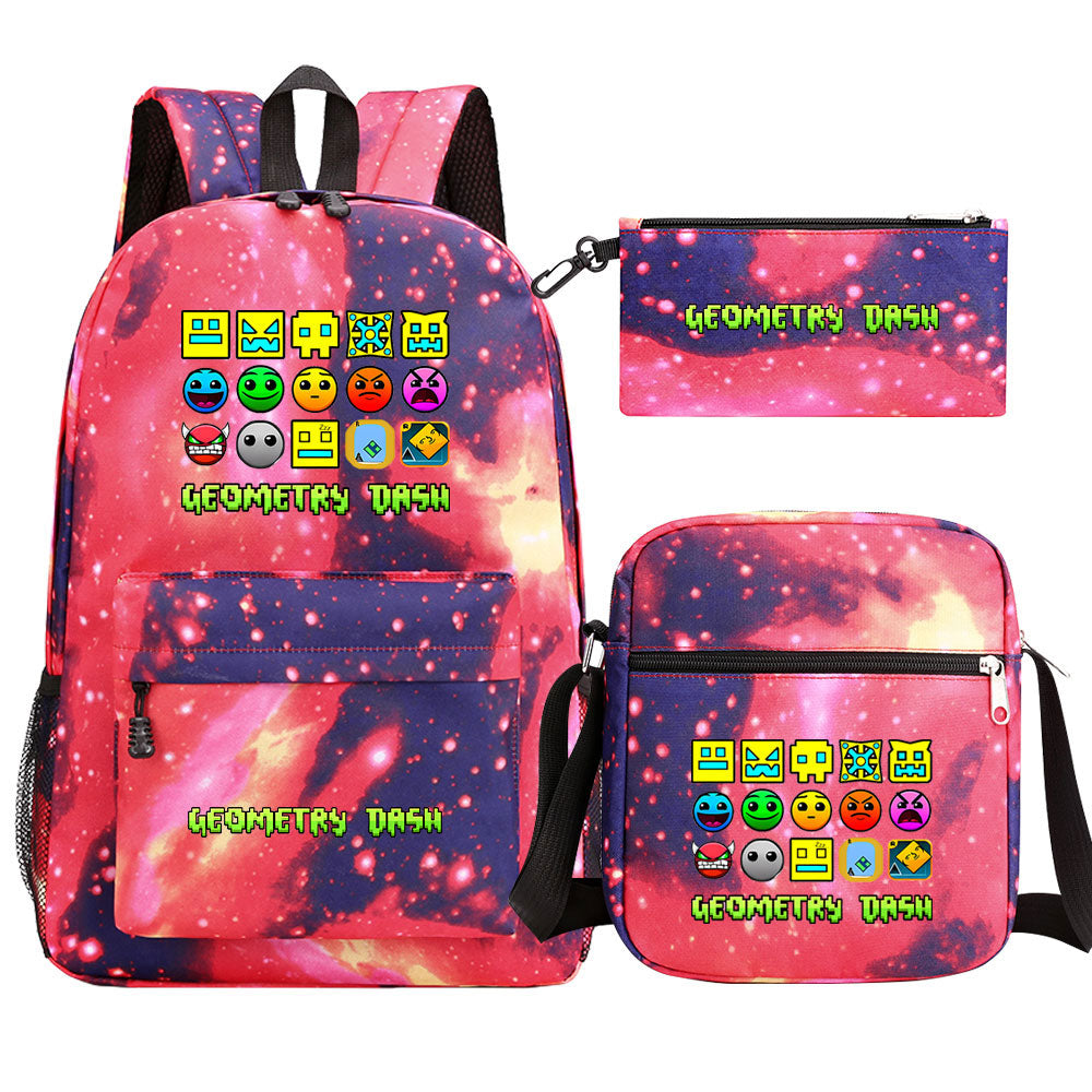 Geometry Dash Schoolbag Backpack Shoulder Bag Pencil Case set for Kids Students