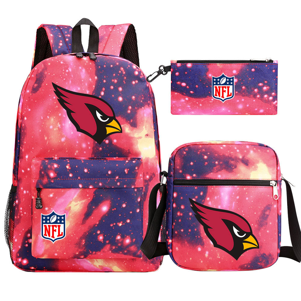 Arizona Cardinals Football Team Printed Schoolbag Backpack Shoulder Bag Pencil Bag 3pcs set for Kids Students