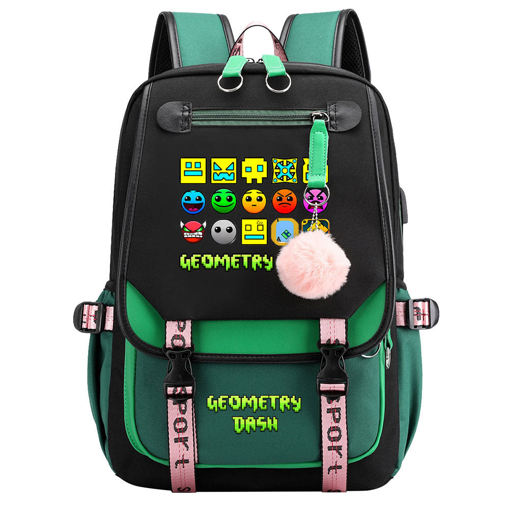Geometry Dash Waterproof Backpack School Notebook Travel Bags USB Charging