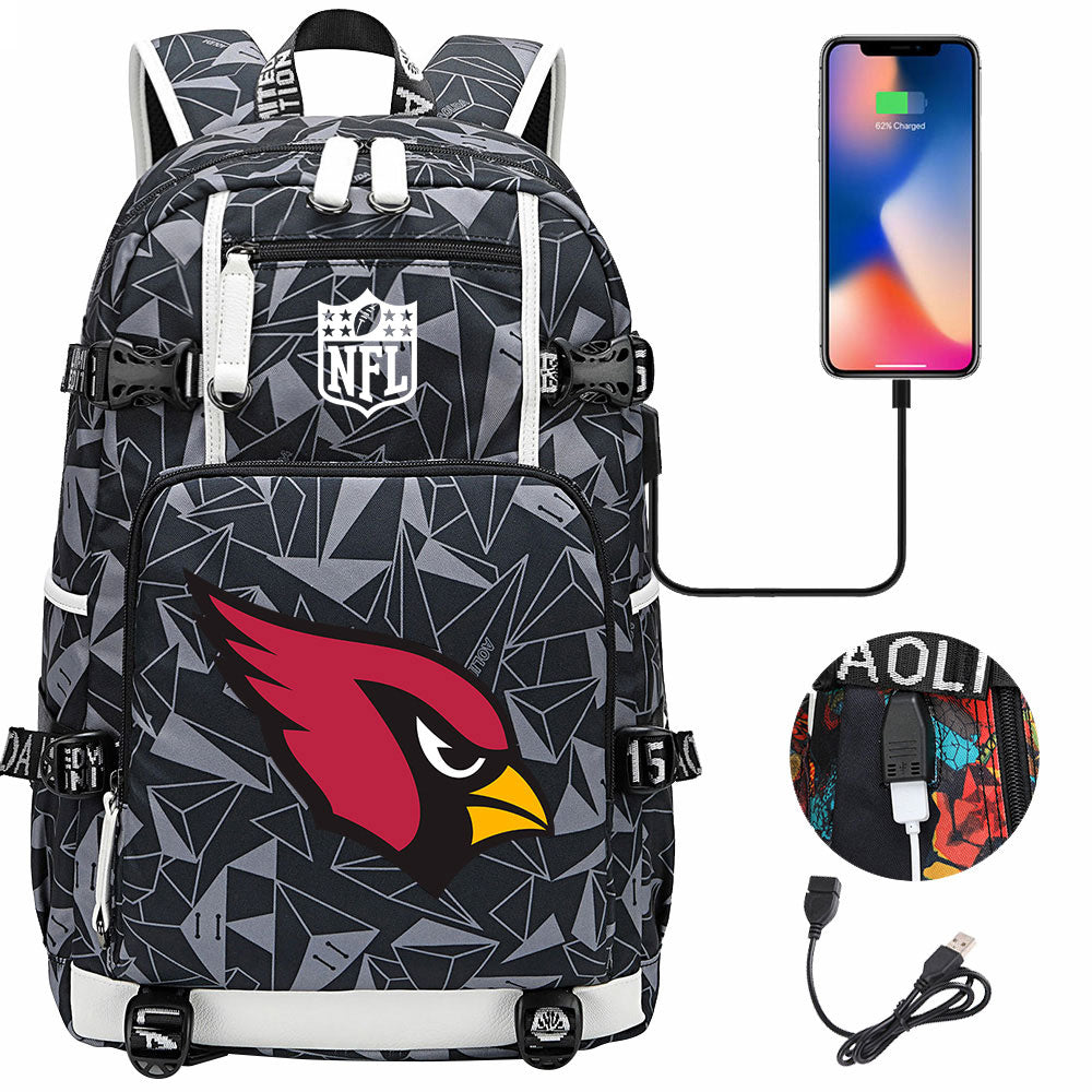 Arizona Cardinals Football Team USB Charging Backpack School Notebook Travel Bags