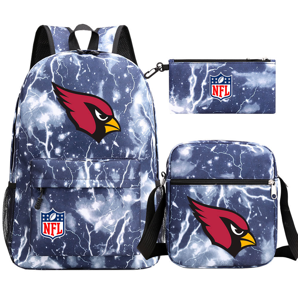 Arizona Cardinals Football Team Printed Schoolbag Backpack Shoulder Bag Pencil Bag 3pcs set for Kids Students