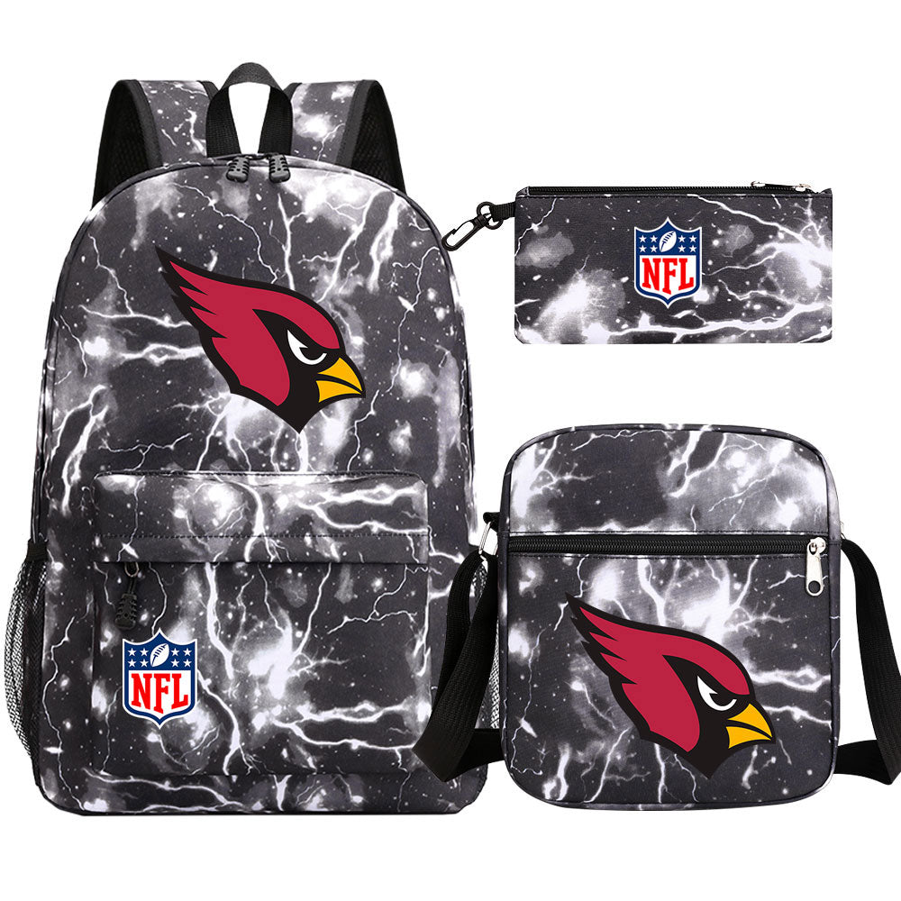 Arizona Cardinals Football Team Printed Schoolbag Backpack Shoulder Bag Pencil Bag 3pcs set for Kids Students