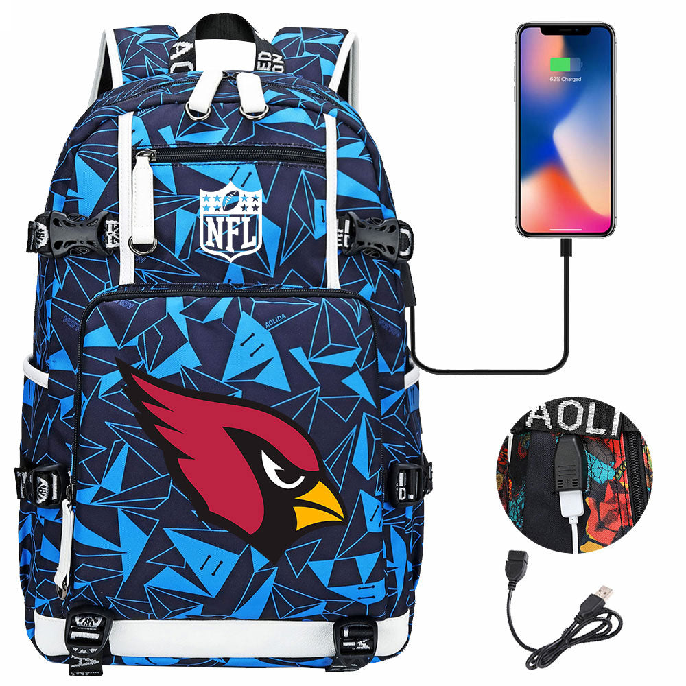 Arizona Cardinals Football Team USB Charging Backpack School Notebook Travel Bags