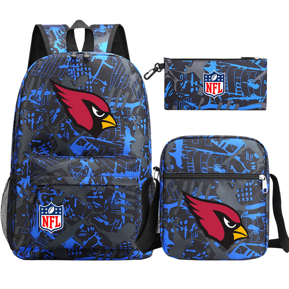 Arizona Cardinals Football Team Printed Schoolbag Backpack Shoulder Bag Pencil Bag 3pcs set for Kids Students