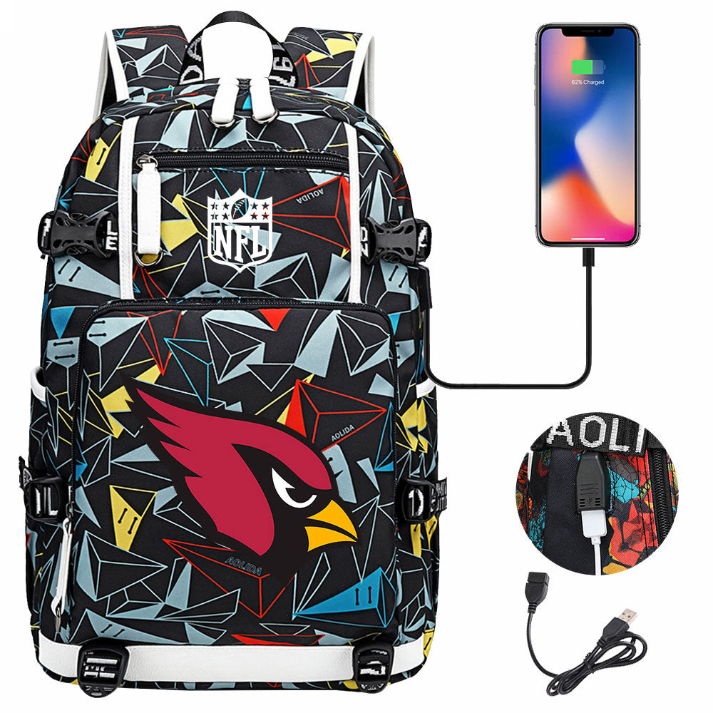 Arizona Cardinals Football Team USB Charging Backpack School Notebook Travel Bags