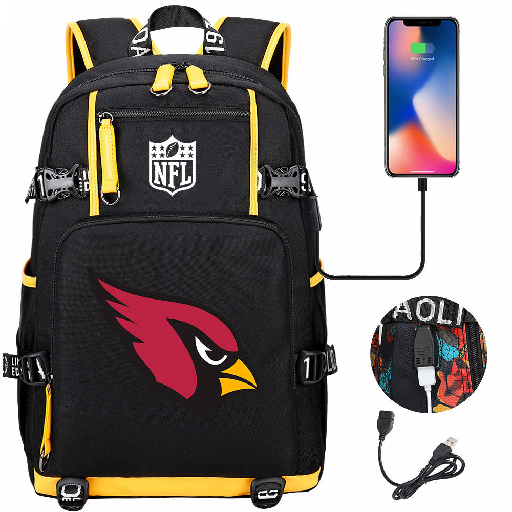 Arizona Cardinals Football Team USB Charging Backpack School Notebook Travel Bags