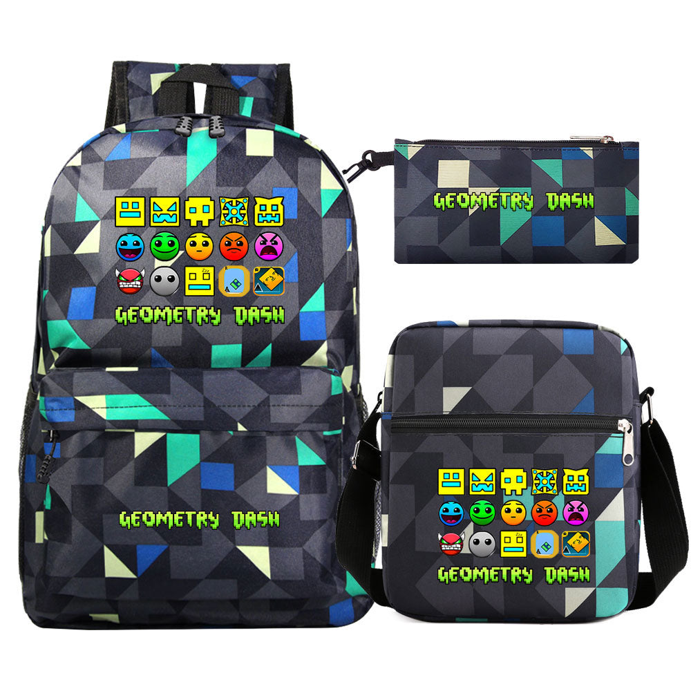 Geometry Dash Schoolbag Backpack Shoulder Bag Pencil Case set for Kids Students