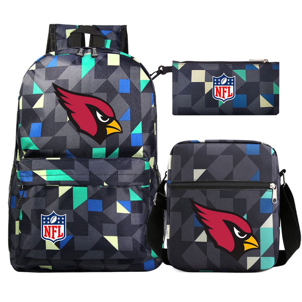 Arizona Cardinals Football Team Printed Schoolbag Backpack Shoulder Bag Pencil Bag 3pcs set for Kids Students