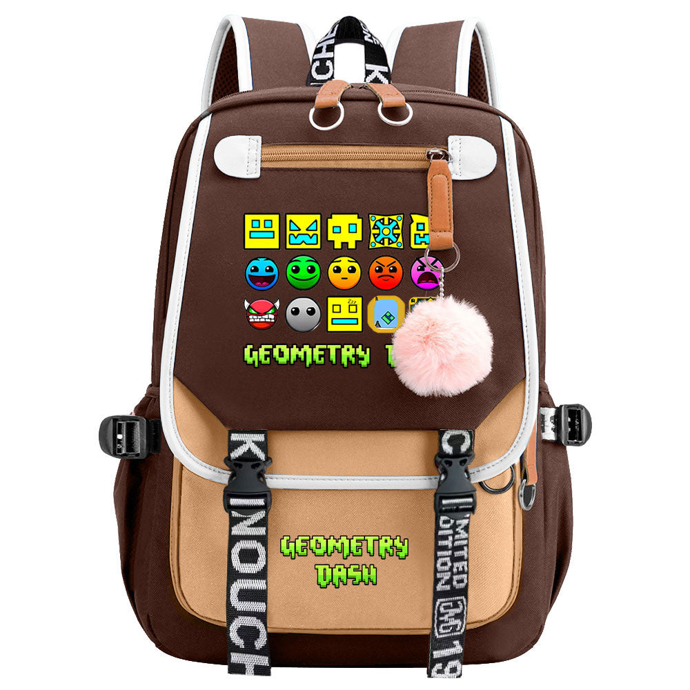 Geometry Dash Waterproof Backpack School Notebook Travel Bags USB Charging