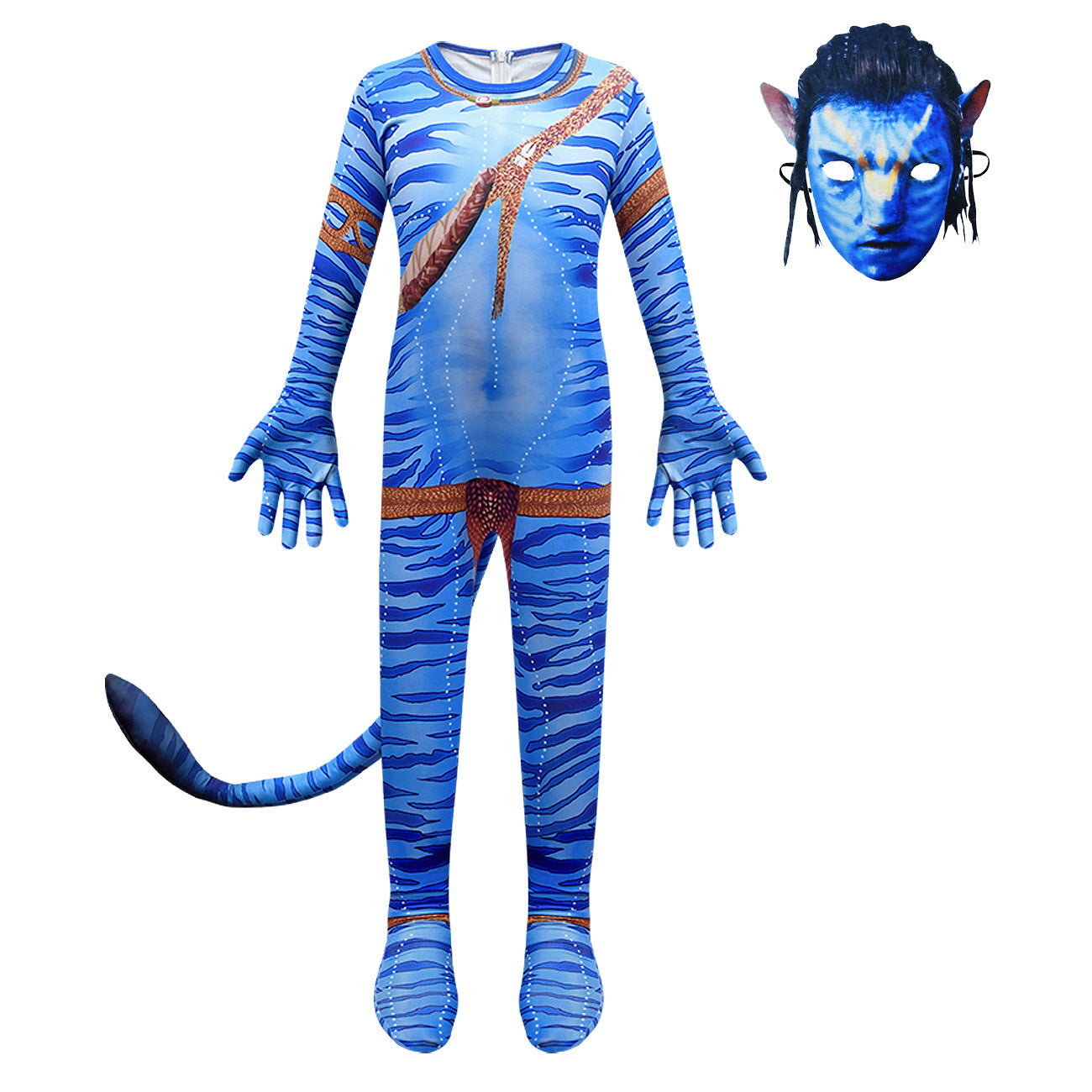 Avatar Cosplay Costume with Mask Boys Girls Bodysuit Halloween Fancy Jumpsuits