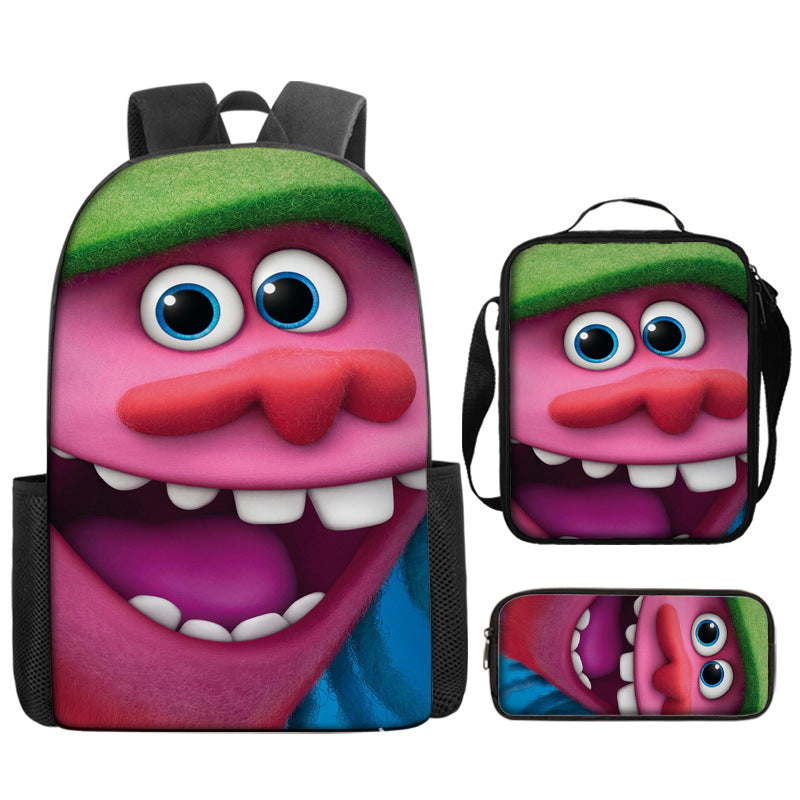 Trolls Full Printed Backpack Schoolbag Travel Notebook Bag Lunch Bag Pencil Bag for Kids Students 3PCS