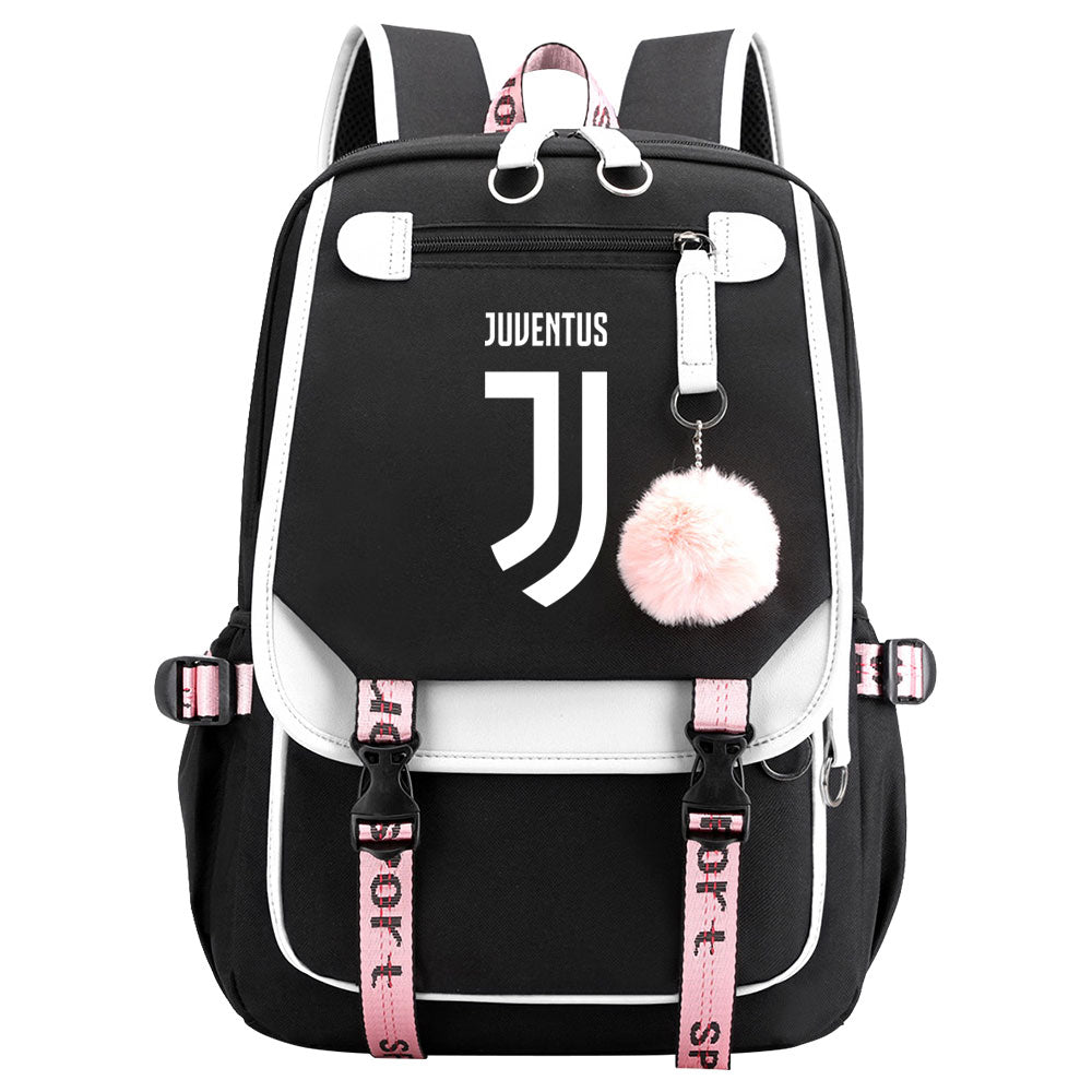 Juventus Football Club Waterproof Backpack School Notebook Travel Bags USB Charging