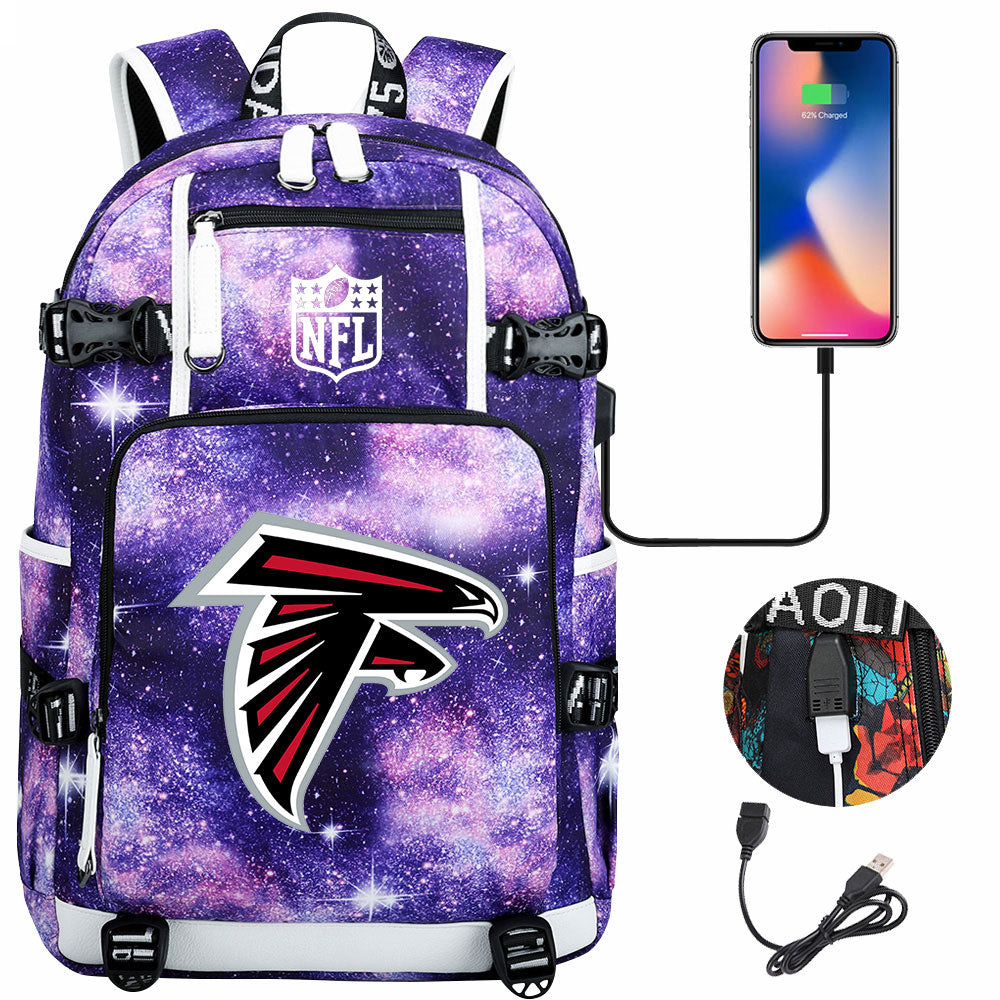 Atlanta Falcons Football Team USB Charging Backpack School Notebook Travel Bags