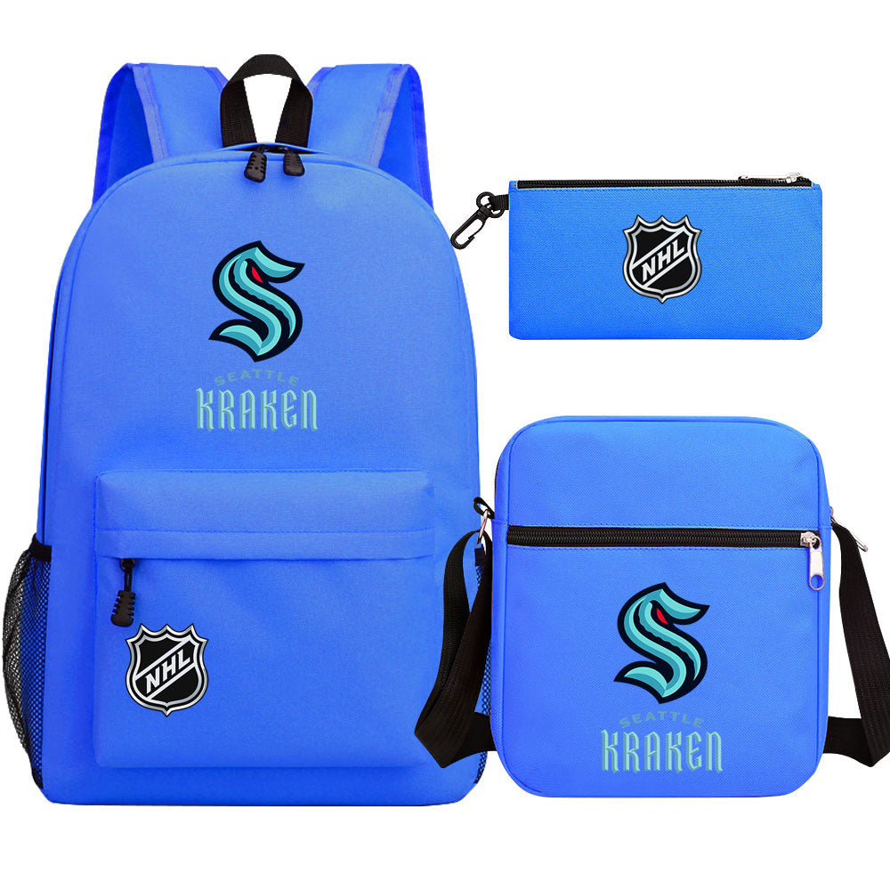 Seattle Kraken Hockey League Printed Schoolbag Backpack Shoulder Bag Pencil Bag 3pcs set for Kids Students