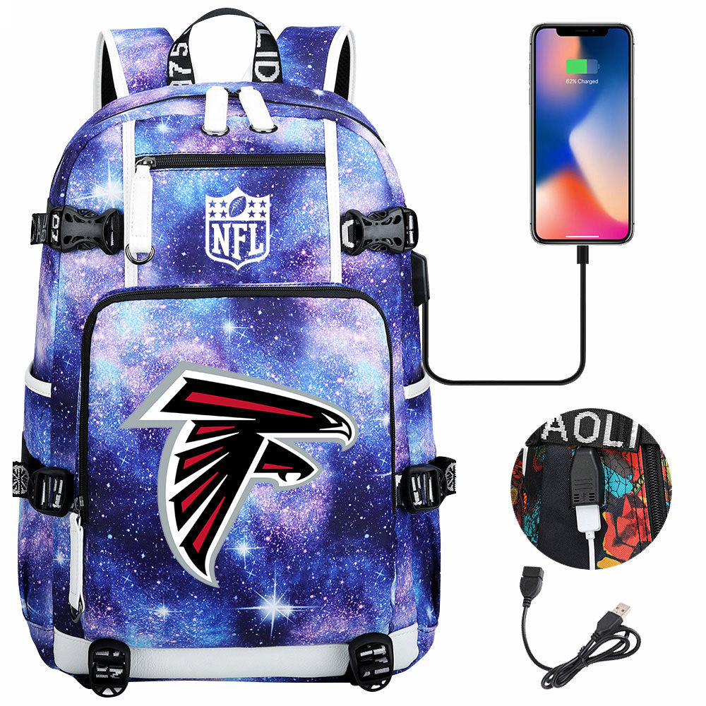 Atlanta Falcons Football Team USB Charging Backpack School Notebook Travel Bags