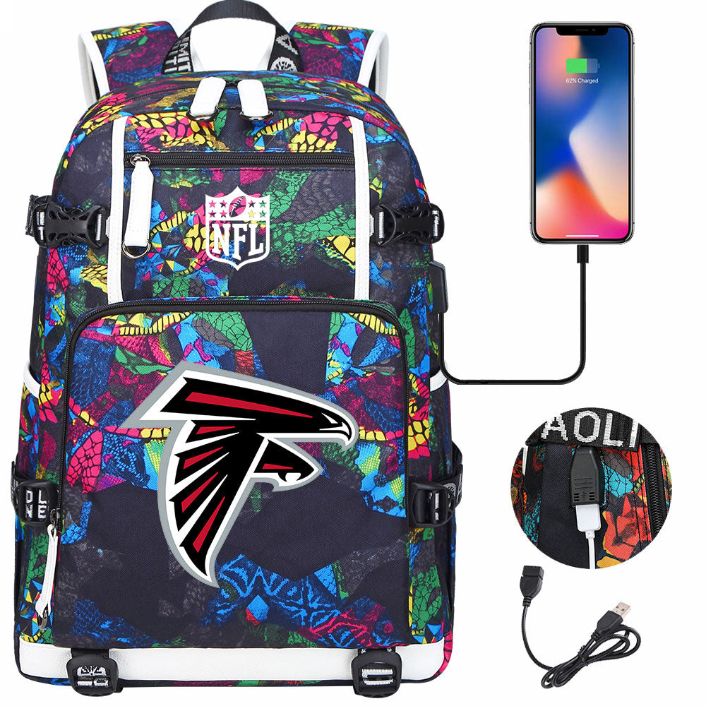 Atlanta Falcons Football Team USB Charging Backpack School Notebook Travel Bags