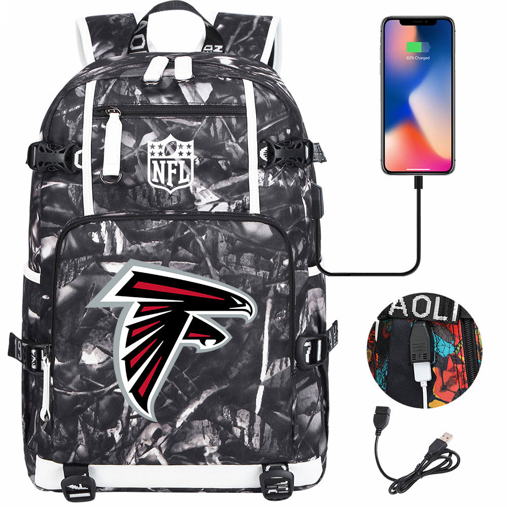 Atlanta Falcons Football Team USB Charging Backpack School Notebook Travel Bags