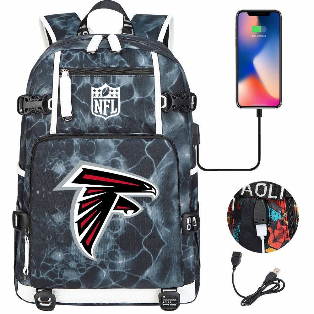 Atlanta Falcons Football Team USB Charging Backpack School Notebook Travel Bags