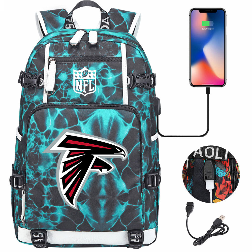 Atlanta Falcons Football Team USB Charging Backpack School Notebook Travel Bags