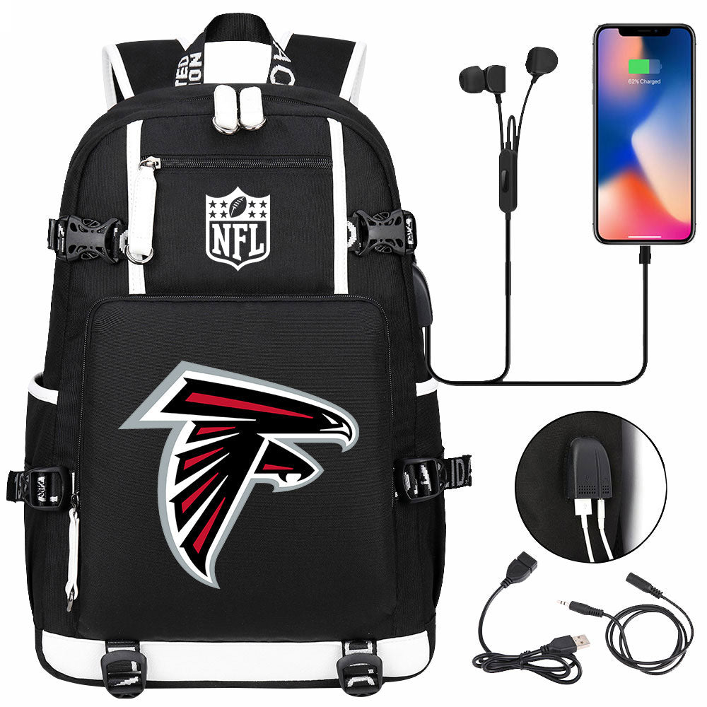 Atlanta Falcons Football Team USB Charging Backpack School Notebook Travel Bags