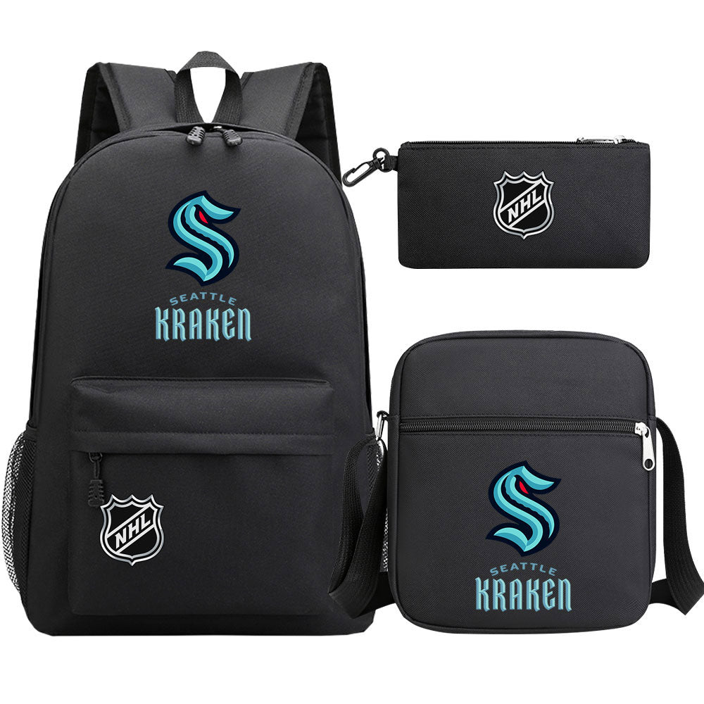 Seattle Kraken Hockey League Printed Schoolbag Backpack Shoulder Bag Pencil Bag 3pcs set for Kids Students