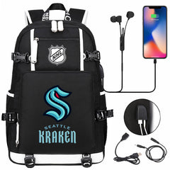 Seattle Kraken Hockey League USB Charging Backpack School Notebook Travel Bags