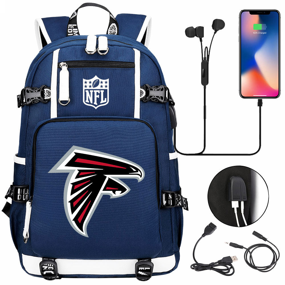 Atlanta Falcons Football Team USB Charging Backpack School Notebook Travel Bags