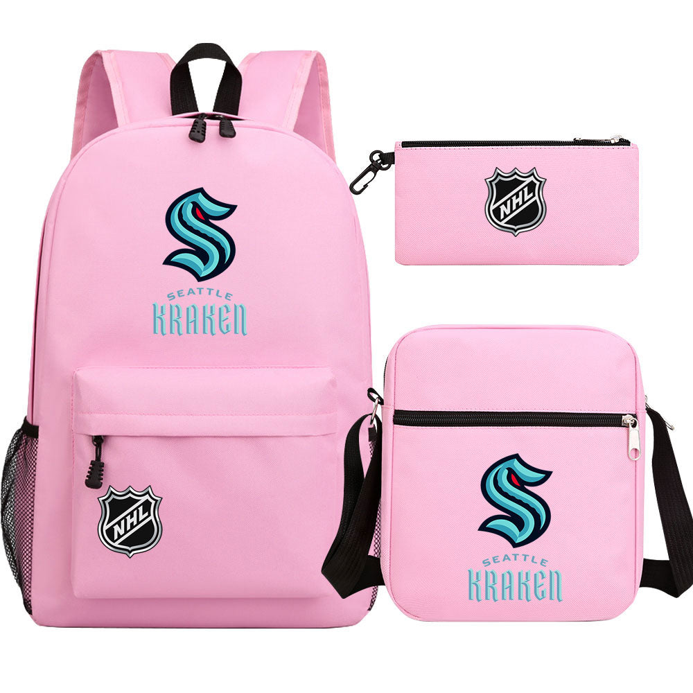 Seattle Kraken Hockey League Printed Schoolbag Backpack Shoulder Bag Pencil Bag 3pcs set for Kids Students