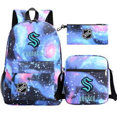 Seattle Kraken Hockey League Printed Schoolbag Backpack Shoulder Bag Pencil Bag 3pcs set for Kids Students