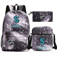 Seattle Kraken Hockey League Printed Schoolbag Backpack Shoulder Bag Pencil Bag 3pcs set for Kids Students