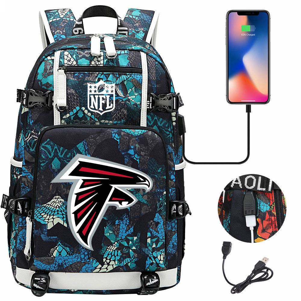 Atlanta Falcons Football Team USB Charging Backpack School Notebook Travel Bags