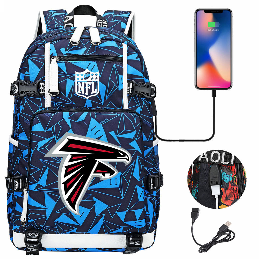 Atlanta Falcons Football Team USB Charging Backpack School Notebook Travel Bags