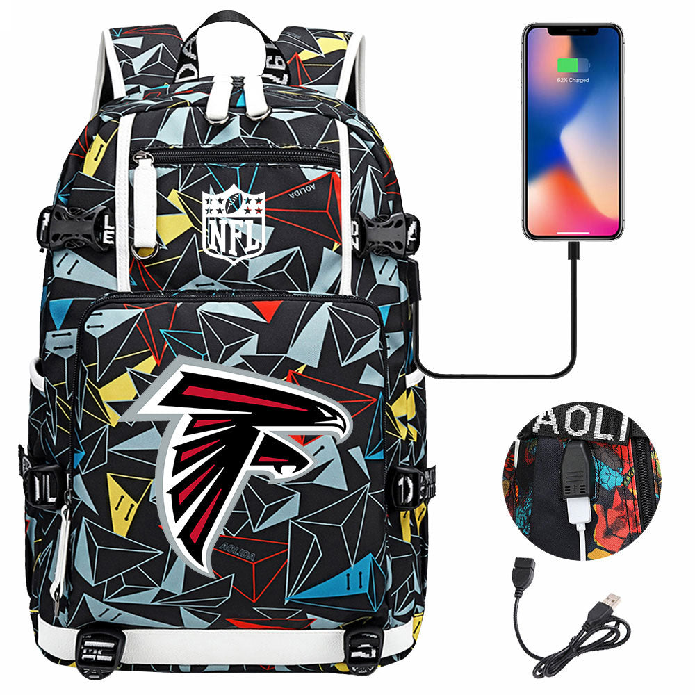 Atlanta Falcons Football Team USB Charging Backpack School Notebook Travel Bags