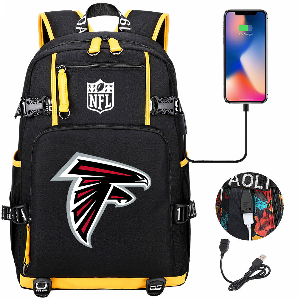 Atlanta Falcons Football Team USB Charging Backpack School Notebook Travel Bags