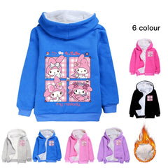 Kuromi Sherpa Lined Hoodie Fleece Sweatshirt Full Zip Hooded Jacket for Kids