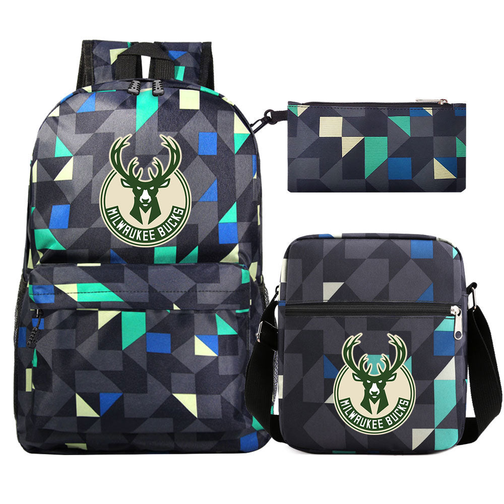 Milwaukee Bucks Schoolbag Backpack Shoulder Bag Pencil Bag 3pcs set for Kids Students