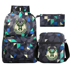 Milwaukee Bucks Schoolbag Backpack Shoulder Bag Pencil Bag 3pcs set for Kids Students