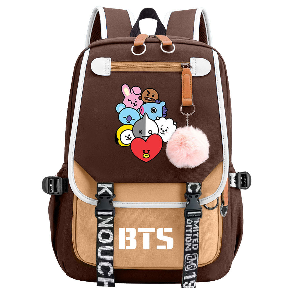 BTS Cartoon Waterproof Backpack School Notebook Travel Bag USB Charging