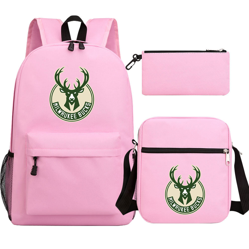 Milwaukee Bucks Schoolbag Backpack Shoulder Bag Pencil Bag 3pcs set for Kids Students