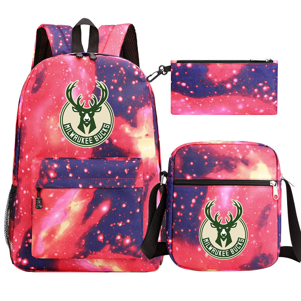 Milwaukee Bucks Schoolbag Backpack Shoulder Bag Pencil Bag 3pcs set for Kids Students