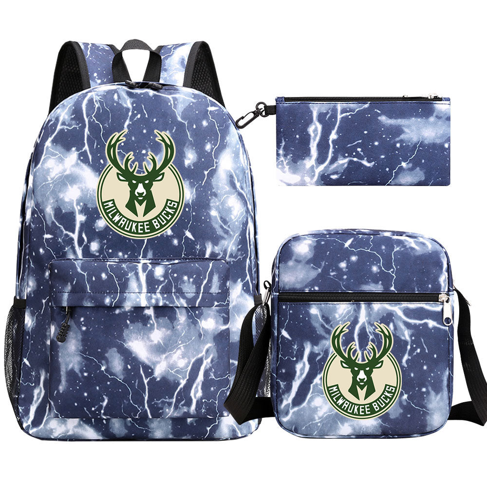 Milwaukee Bucks Schoolbag Backpack Shoulder Bag Pencil Bag 3pcs set for Kids Students