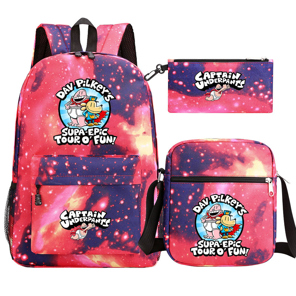 Captain Underpants Printed Schoolbag Backpack Shoulder Bag Pencil Bag 3pcs set for Kids Students