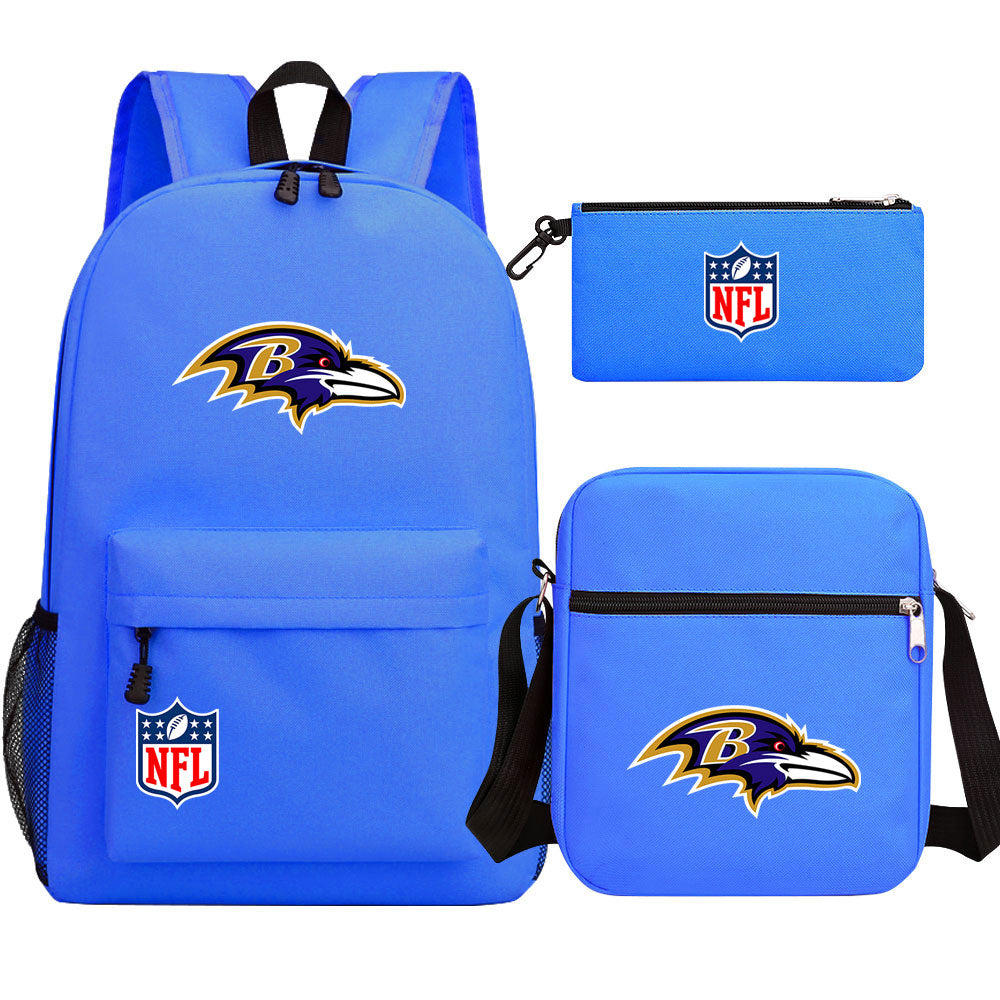 Baltimore Ravens Football Team Printed Schoolbag Backpack Shoulder Bag Pencil Bag 3pcs set for Kids Students