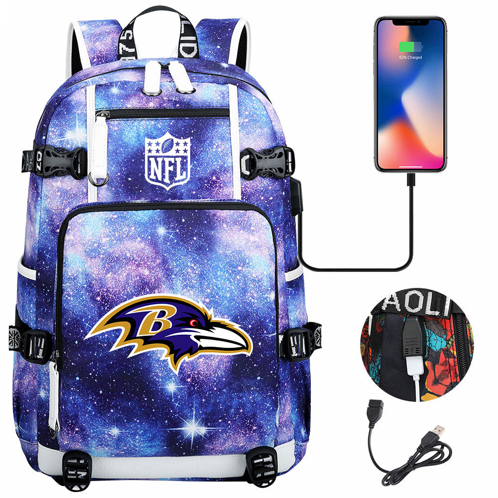 Baltimore Ravens Football Team USB Charging Backpack School Notebook Travel Bags