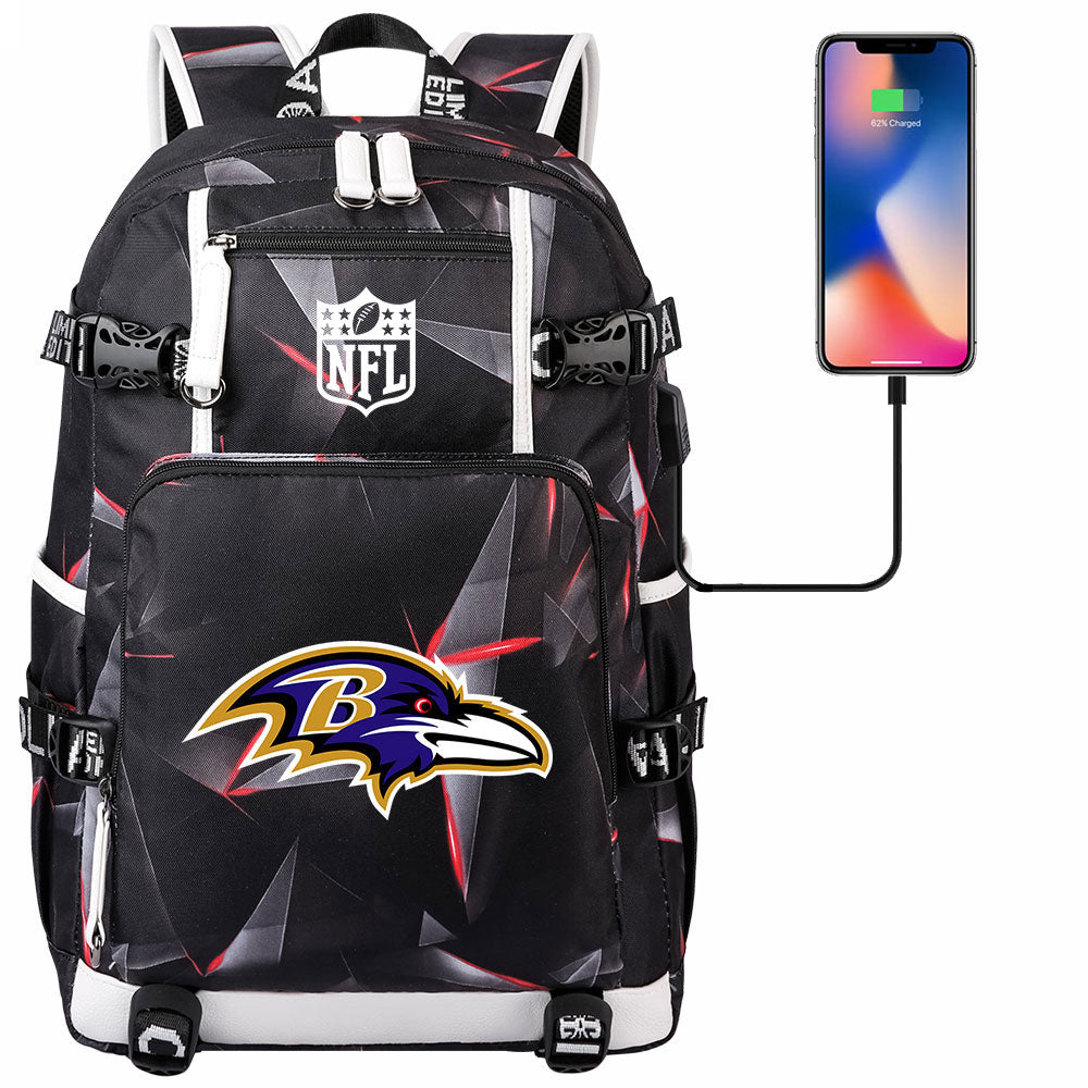 Baltimore Ravens Football Team USB Charging Backpack School Notebook Travel Bags