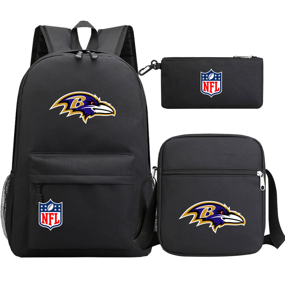 Baltimore Ravens Football Team Printed Schoolbag Backpack Shoulder Bag Pencil Bag 3pcs set for Kids Students