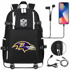 Baltimore Ravens Football Team USB Charging Backpack School Notebook Travel Bags