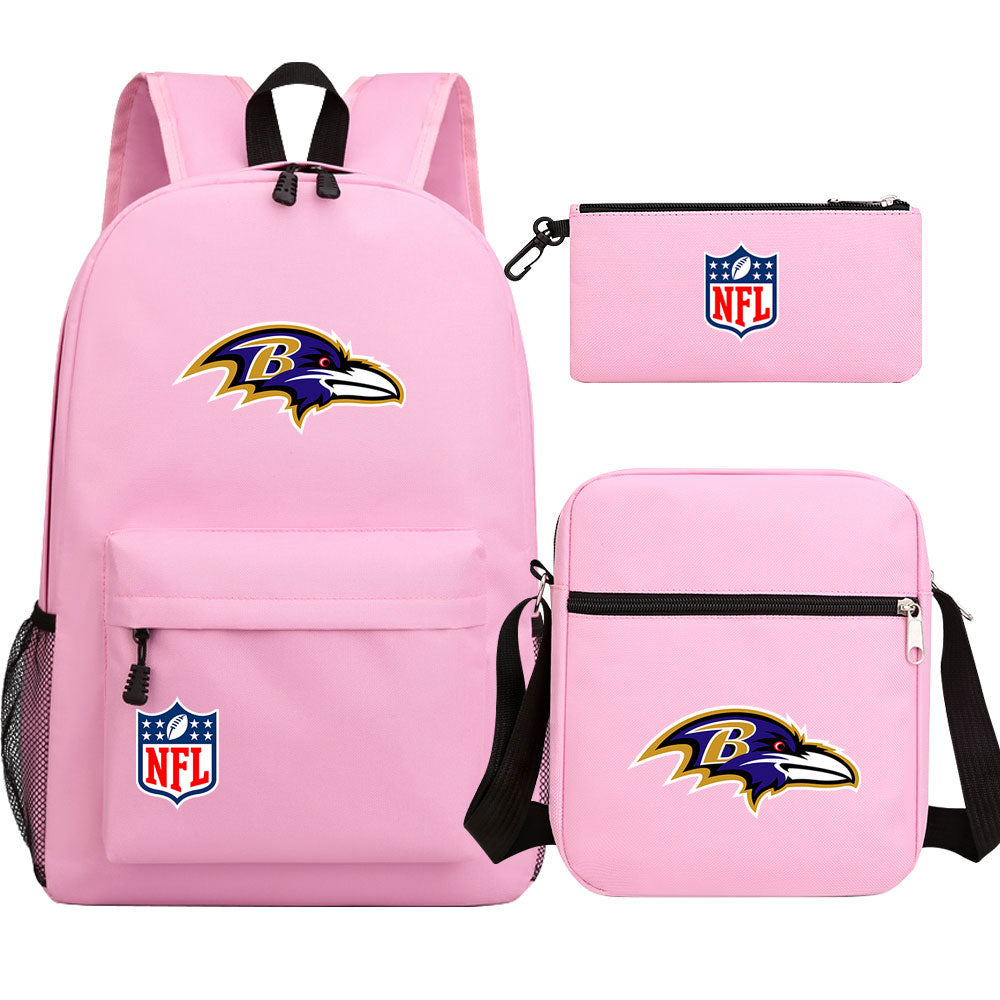 Baltimore Ravens Football Team Printed Schoolbag Backpack Shoulder Bag Pencil Bag 3pcs set for Kids Students