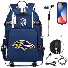 Baltimore Ravens Football Team USB Charging Backpack School Notebook Travel Bags